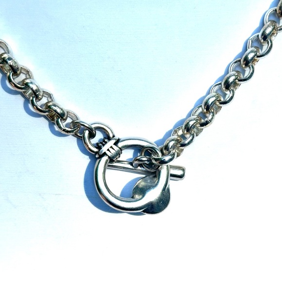 Silver Rolo $DROP✅Necklace Choker W Swarovski Toggle Elegant Casual 16" - Picture 6 of 7
